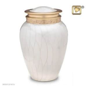 White Urn With Gold Lid — Newhaven Funerals in Brisbane
