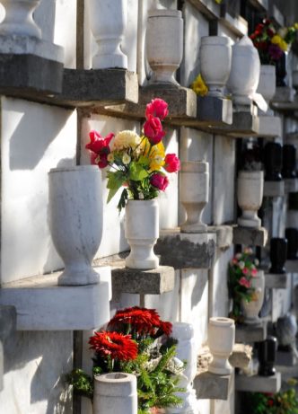 Wall With Flowers In Stone Vases — Newhaven Funerals in Brisbane